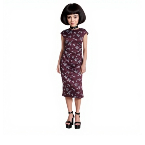 a new day Dresses & Skirts - 90s Maroon Floral Midi Dress | Gothic Panel Cut | Size M